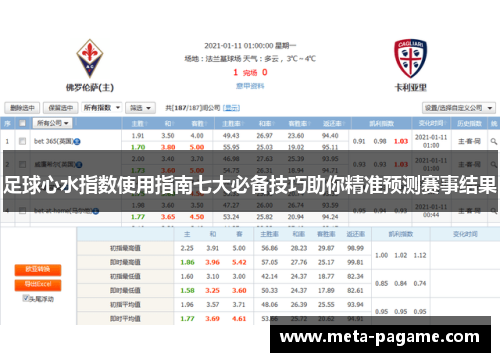 足球心水指数使用指南七大必备技巧助你精准预测赛事结果 足球心水指数使用指南七大必备技巧助你精准预测赛事结果