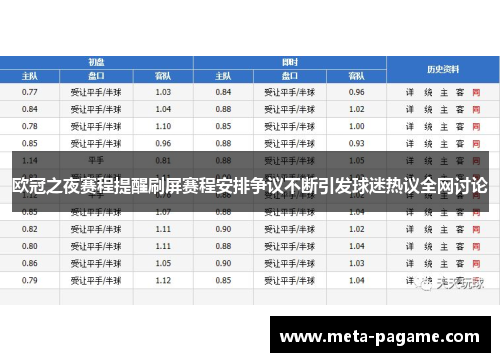 欧冠之夜赛程提醒刷屏赛程安排争议不断引发球迷热议全网讨论 欧冠之夜赛程提醒刷屏赛程安排争议不断引发球迷热议全网讨论